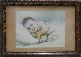 art nr: 674 vintage schilderij met baby foto