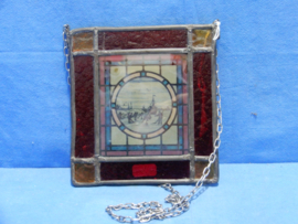 art nr: 643 vintage glas in lood raam met afbeelding ijs tafereel