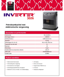 2e kans Inverter 3026 Petroleumkachel Laserkachel 3.0 kW 120 m³