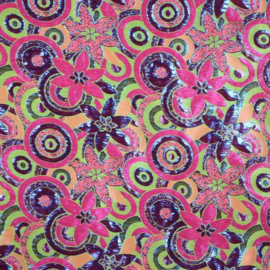 Jaquard bloem multicolor fuchsia/lime/paars lurex