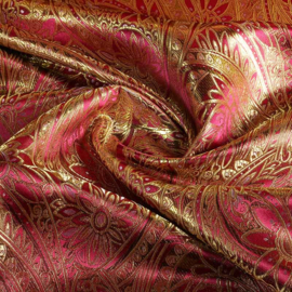 Jacquard fantasie bloem bordeaux rood met goud lurex