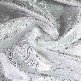 Jacquard paisley wit met zilver lurex