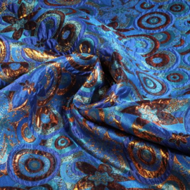 Jaquard bloem multicolor blauw lurex brons