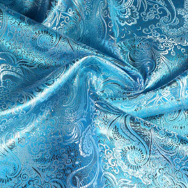 Jacquard paisley turquoise met zilver lurex