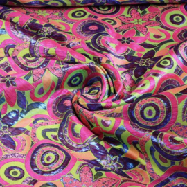 Jaquard bloem multicolor fuchsia/lime/paars lurex