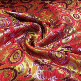 Jaquard bloem multicolor rood/paars lurex