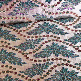 Brokaat Barok roze/petrol/goud