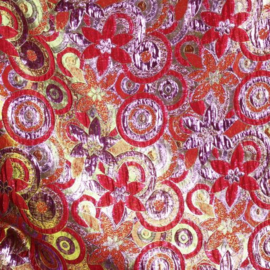 Jaquard bloem multicolor rood/paars lurex