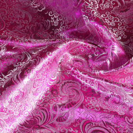 Jacquard paisley fuchsia met zilver lurex
