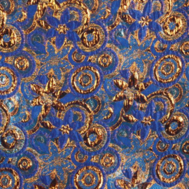 Jaquard bloem multicolor blauw lurex brons