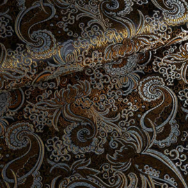 Jacquard paisley zwart/goud met zilver lurex