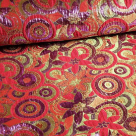 Jaquard bloem multicolor rood/paars lurex