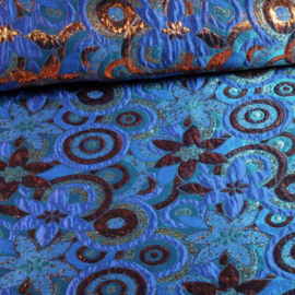 Jaquard bloem multicolor blauw lurex brons