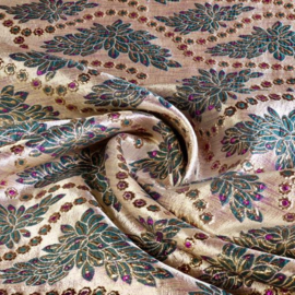 Brokaat Barok roze/petrol/goud