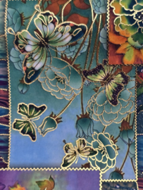 Terlenka digitaal bedrukt blauw vlinder/ bloem met goud