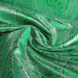 Jacquard fantasie bloem groen met zilver lurex