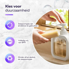 COCHO® Zeeppompjes Wit - SET van 2 Zeepdispensers - Zeeppomp - Zeeppompje vrijstaand - Zeepdispenser Wit - Keuken - Badkamer - Toilet - Zeepdispensers