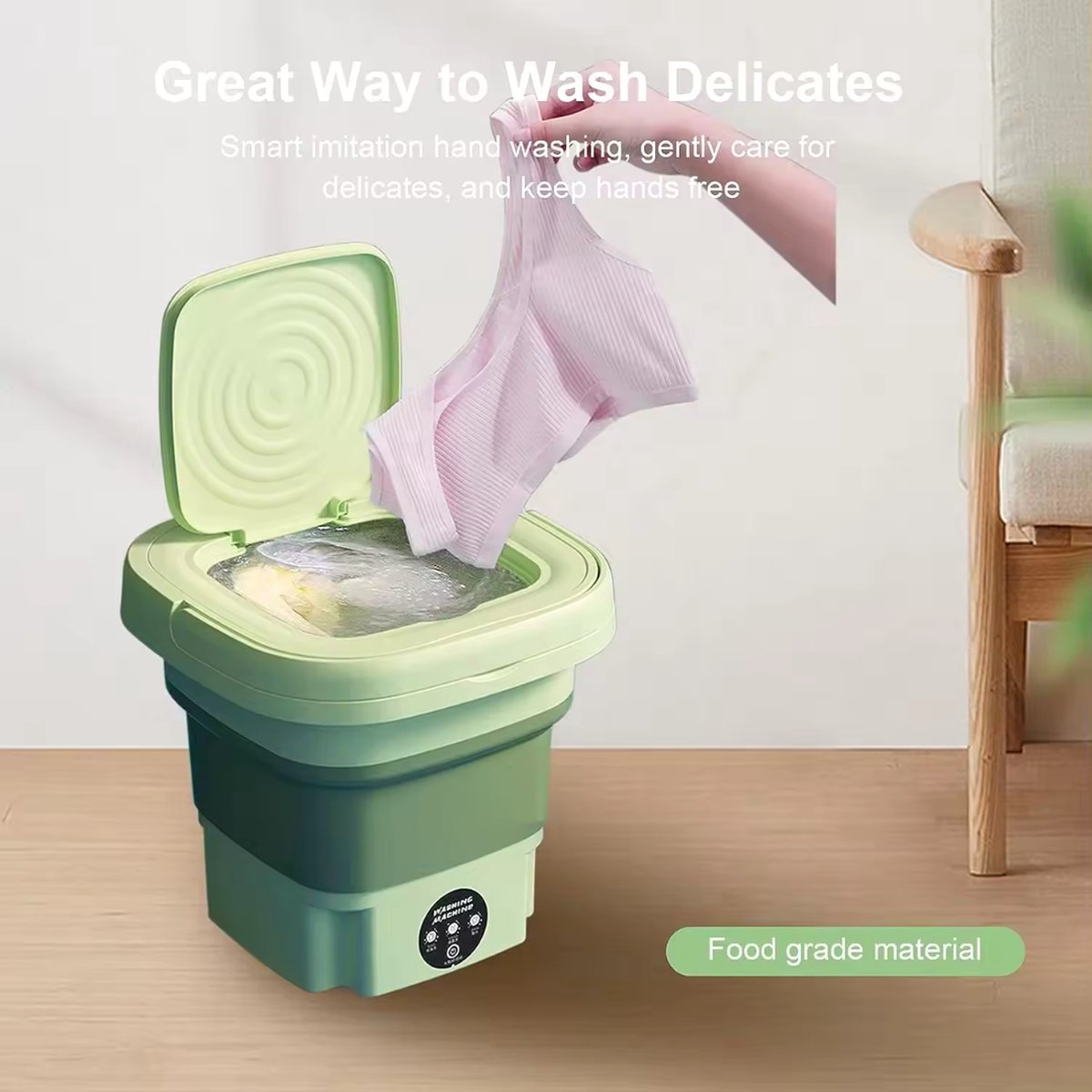 Mini Wasmachine - Compact - Energiezuinig - Opvouwbaar - 8L - Droogrek - Ideaal voor Studenten & camping met Droogrek