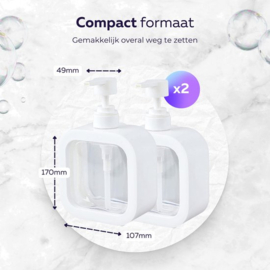 COCHO® Zeeppompjes Wit - SET van 2 Zeepdispensers - Zeeppomp - Zeeppompje vrijstaand - Zeepdispenser Wit - Keuken - Badkamer - Toilet - Zeepdispensers