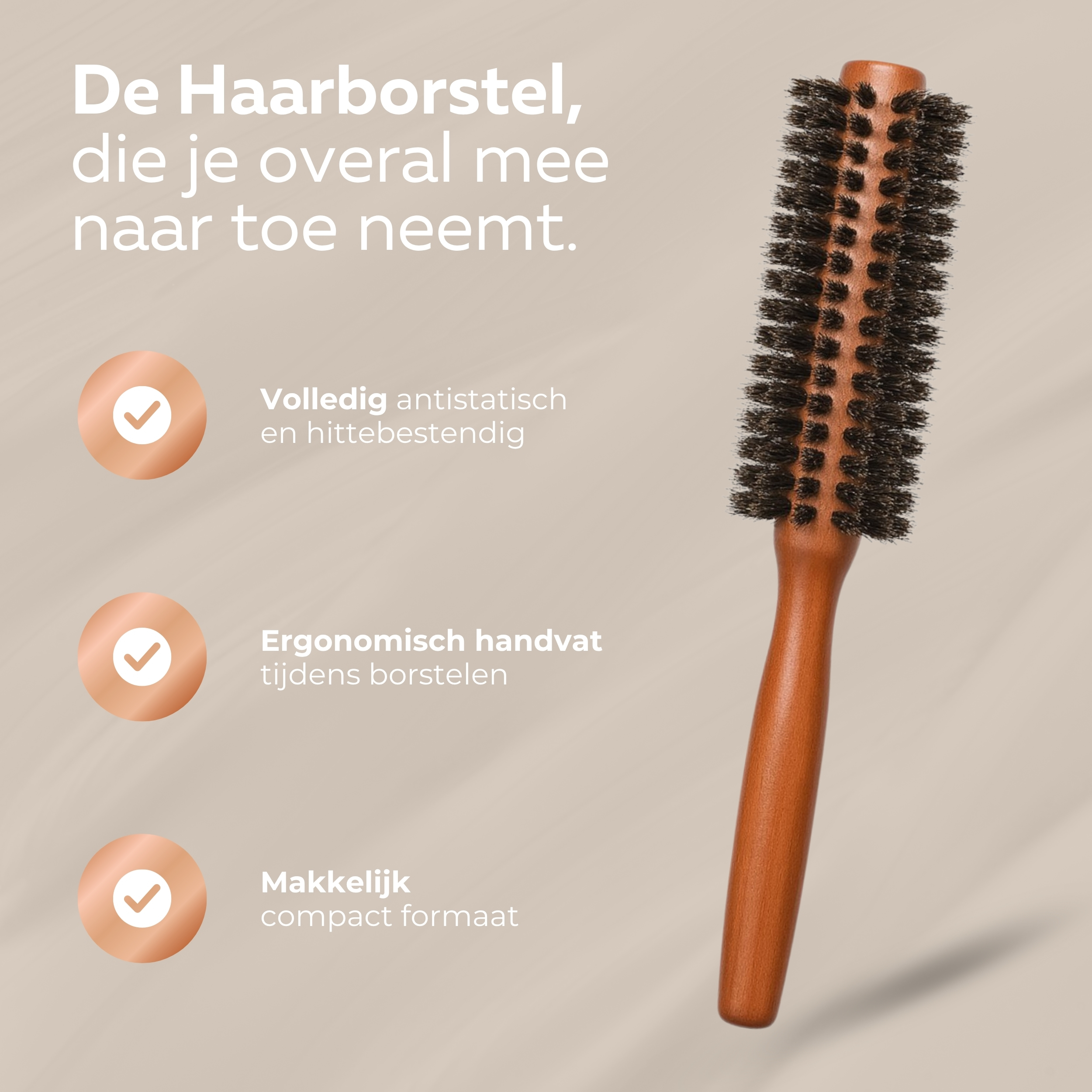 COCHO® Ronde haarborstels met wildzwijnhaar - 2 stuks - Houten borstels met natuurlijke haren - Antistatisch en hittebestendig