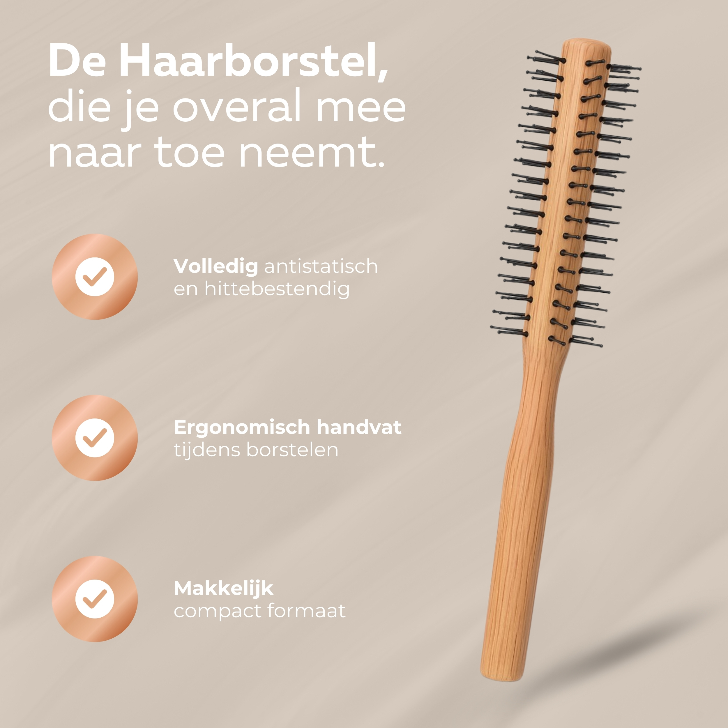 COCHO® Ronde haarborstels - 2 Stuks - Houten borstels met - Antistatisch en hittebestendig