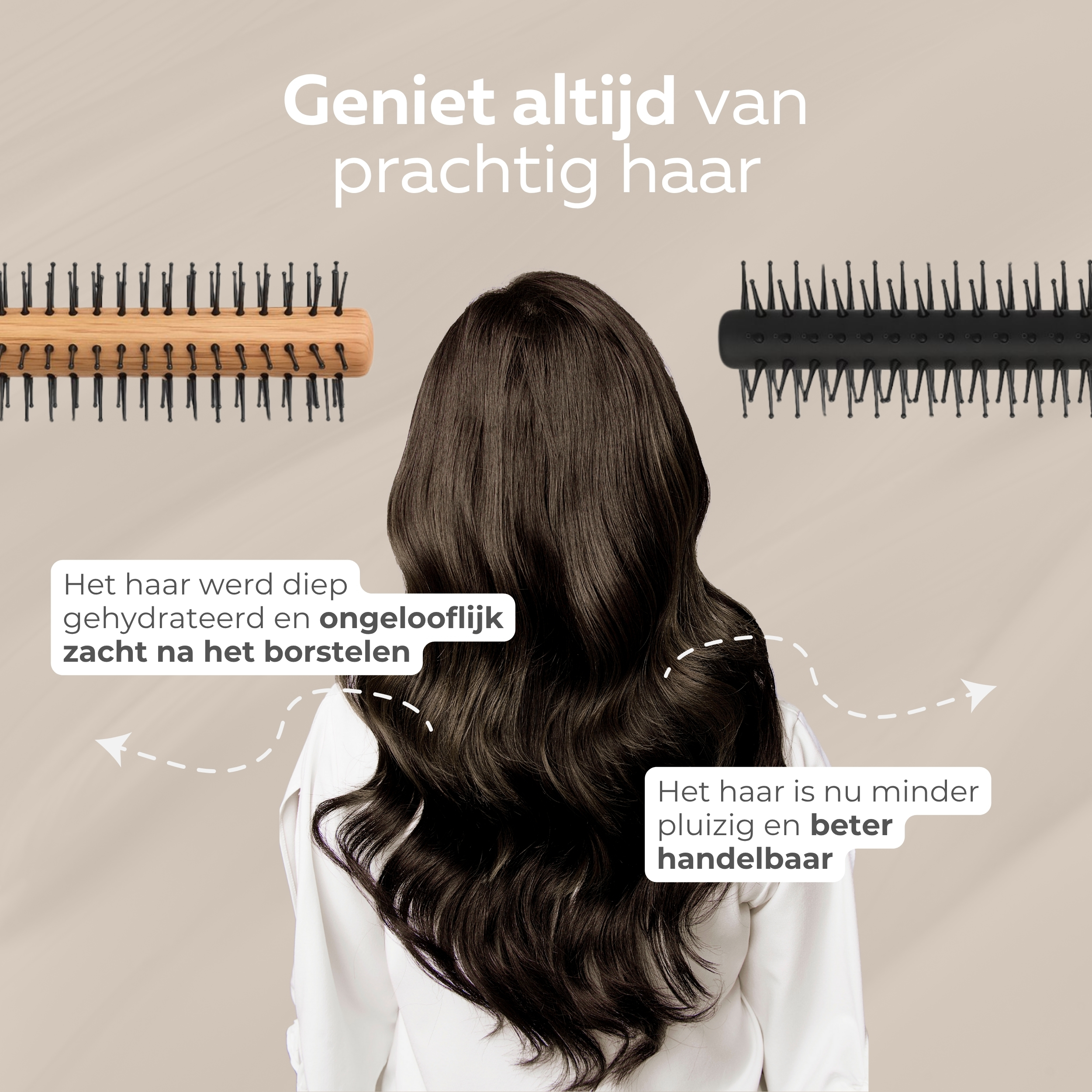 COCHO® Ronde haarborstels - 2 Stuks - Houten borstels met - Antistatisch en hittebestendig
