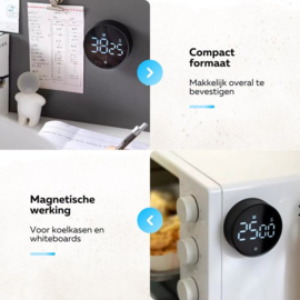 COCHO® Digitale Timer - Pomodoro Timer - Digitale Kookwekker - Magnetisch - LED Scherm - Draaiknop - Keukentimer