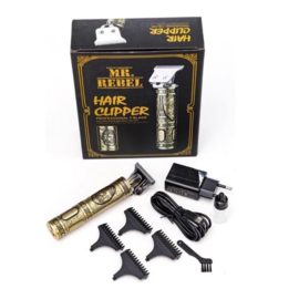 MR.REBEL Hair Clipper Professional T-Blade Tondeuse - baardtrimmer USB-oplaadbaar snoerloze elektrische kapsalon T-Blade trimmer voor mannen goud -0 - 1 - 2 - 3- 4 mm
