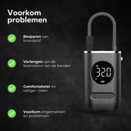 COCHO® Elektrische fietspomp - Scooter Motor Auto - Draagbare luchtcompressor bandenpomp - Tot wel 10.3 bar - USB oplaadbaar