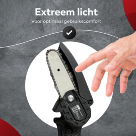Mini kettingzaag - Snoeizaag 4 Inch - Kettingzaag - Kettingzaag Electrisch met 2 Accu en 3 Zaagketting - Inclusief Koffer Zwart