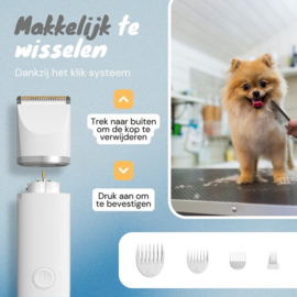professionele 4 in 1 Hondentondeuse Set -Ideaal voor Honden en Katten - Slijper Inbegrepen -Draadloos - Ultra stil