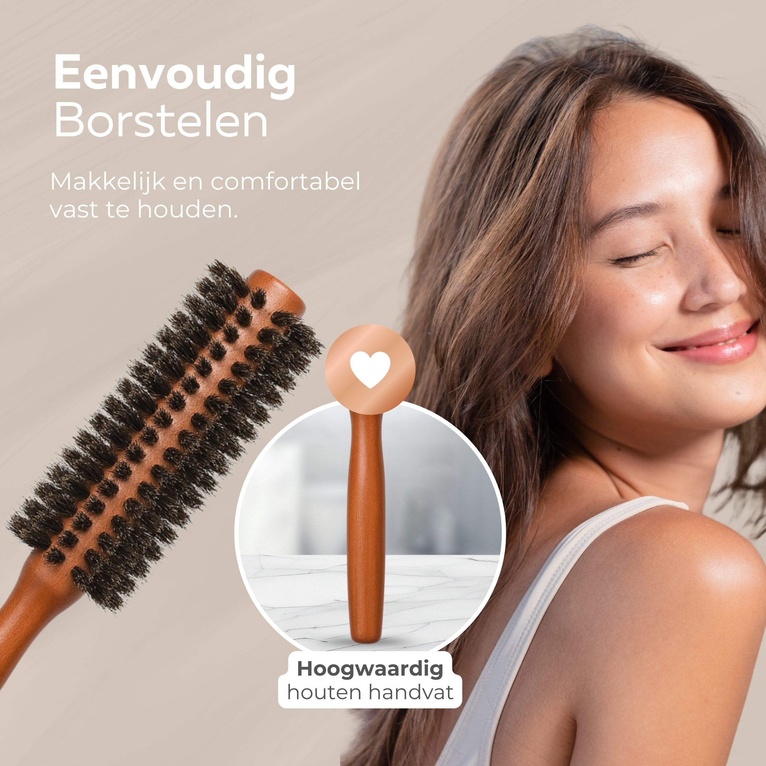 COCHO® Ronde haarborstels met wildzwijnhaar - 2 stuks - Houten borstels met natuurlijke haren - Antistatisch en hittebestendig