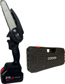 COCHO® Mini kettingzaag 6 Inch - Snoeizaag - Kettingzaag - Kettingzaag Electrisch met 2 Accu en 2 Zaagketting - Inclusief Koffer Zwart