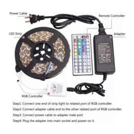 RGB Led strip - 5 m - 20 kleuren - incl. 44 button remote - Verlichting Binnen
