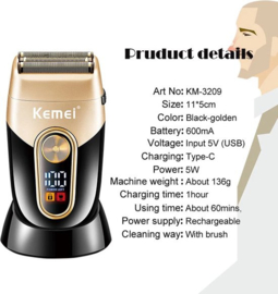 Kemei KM-3209 Oplaadbare Baard Scheerapparaat Elektrisch Scheerapparaat Mannen Scheerapparaat Drijvende Haar Trimmer Gezichtsverzorging Scheren Machine