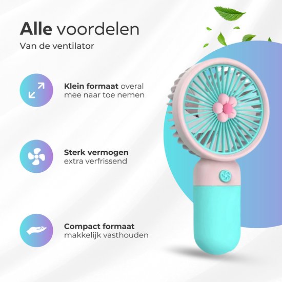 COCHO® Mini Ventilator - Draagbare Hand Ventilator - Mini Ventilator USB Oplaadbaar - Ventilator -Draadloos & Oplaadbaar