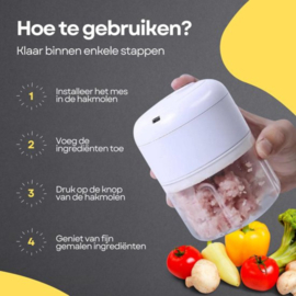 COCHO® Hakmolen elektrische - USB oplaadbal - Mini Portable Chopper - 250ml - Kies een Kleur  - Groentesijder