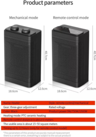COCHO® Elektrische kachel 1500 Wvrijstaand - Infrarood kachel - Straalkachel - Keramische Verwarming - Energiezuinige Heater - Ventilatorkachel
