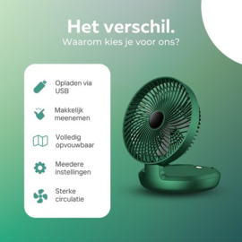 Draadloze Bureauventilator - Ventilator - Tafelventilator - Groen - 3 Windsnelheden