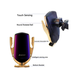 Universele draadloze autolader Goud | 10W QI lader | Draadloos laden | Ventilatie | Automatische infrarood detectie - GSH houder