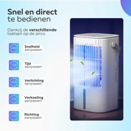COCHO® Mini Aircooler Met Water 900ML - LED - Draagbare Airconditioning - Luchtkoeler - 4-in-1 Luchtkoeler - 120° Oscillatie - 3 Snelheden - Mini Airconditioning - Slaapkamer - Kantoor