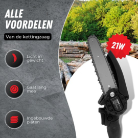 COCHO® Mini kettingzaag 6 Inch - Snoeizaag - Kettingzaag - Kettingzaag Electrisch met 2 Accu en 2 Zaagketting - Inclusief Koffer Zwart