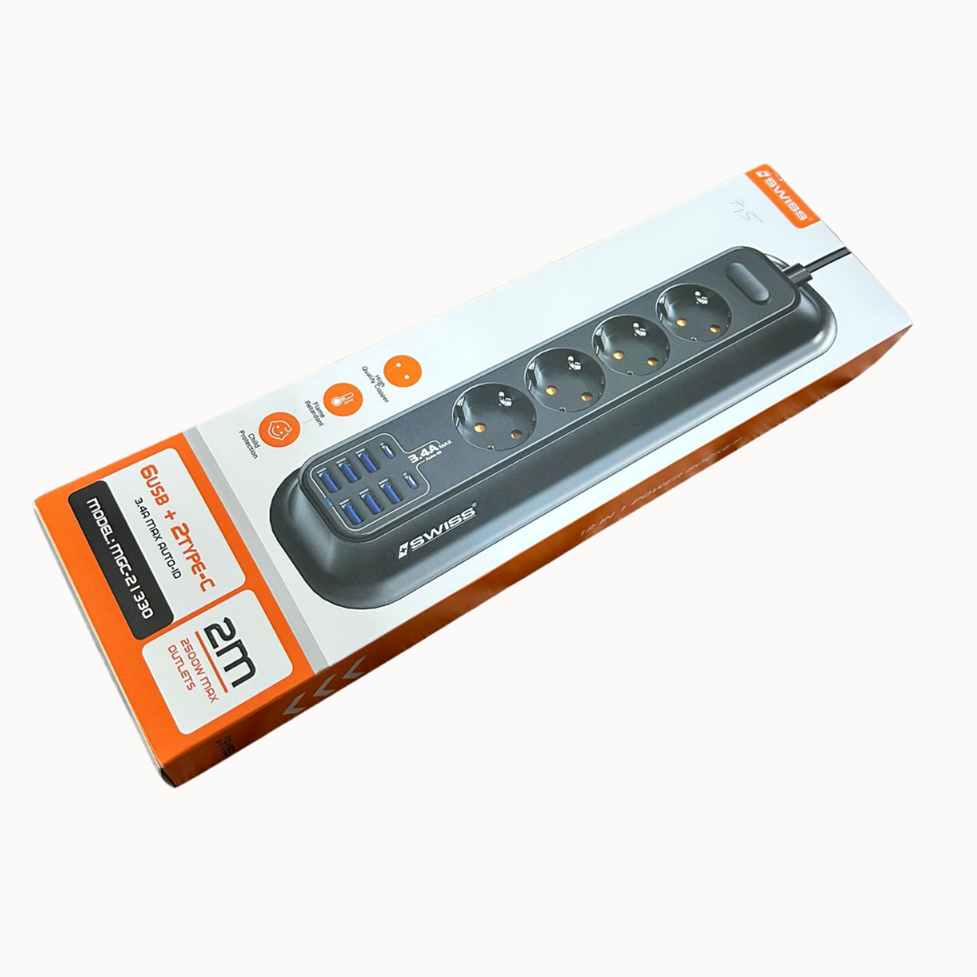 SWISS MGC-21330 – 12-in-1 Smart Power Hub met USB & Type-C – Zwart