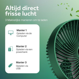 Draadloze Bureauventilator - Ventilator - Tafelventilator - Groen - 3 Windsnelheden