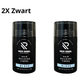 2X New Rebel Hair Building Fibers Zwart - Cosmetische Haarverdikker - Verbergt haaruitval - Direct voller haar