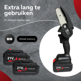 Mini kettingzaag - Snoeizaag 4 Inch - Kettingzaag - Kettingzaag Electrisch met 2 Accu en 3 Zaagketting - Inclusief Koffer Zwart