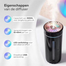 COCHO® Aroma Diffuser Draadloos 300ML - USB Humidifier - Luchtbevochtiger Met ultrasone - Roze met led-verlichting - Voor kantoor, thuis, in de auto