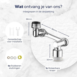 COCHO® Kraanverlengstuk - RVS - 1080 Graden Draaibaar - Kraankop - Opzetstuk - Sproeikop - Keuken - Badkamer - Douche - Roterend - Afwassen - Flexibel - Verloopstuk - Verlenger - Opzet - Roterend Opzetstuk Kraan 1080 graden
