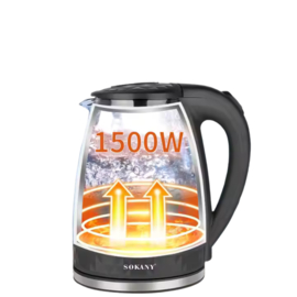 Sokany  Waterkoker - Glas - Elektrisch - 2L  - met LED - 1500 - Glazen Waterkoker - RVS