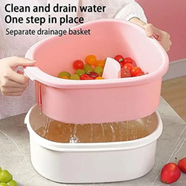 COCHO® groente- en fruitreiniger, fruitgroente spinner met kom, fruitschonere kom met volledige zijdige spin scrubberborstel draagbaar voedselreinigingsgereedschap fruitreiniger met zelfafvoerend systeem